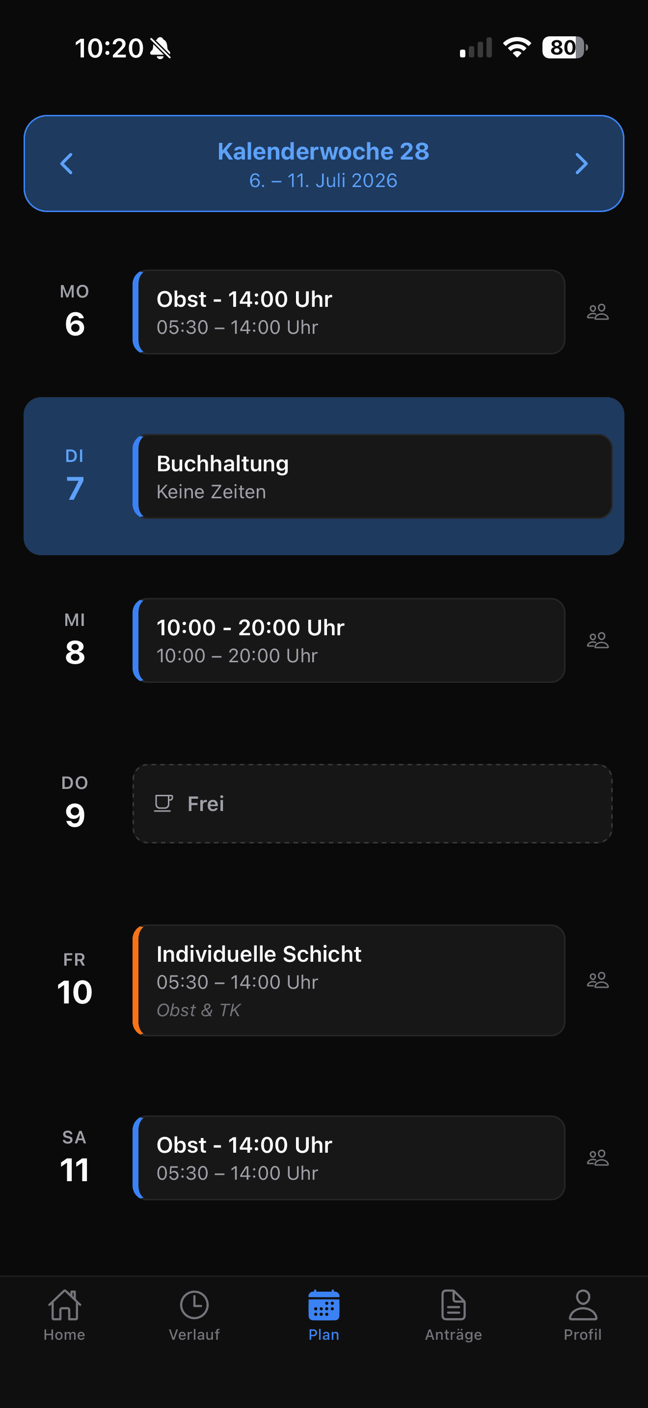 SmartShift Mitarbeiter-App — persönlicher Wochenplan